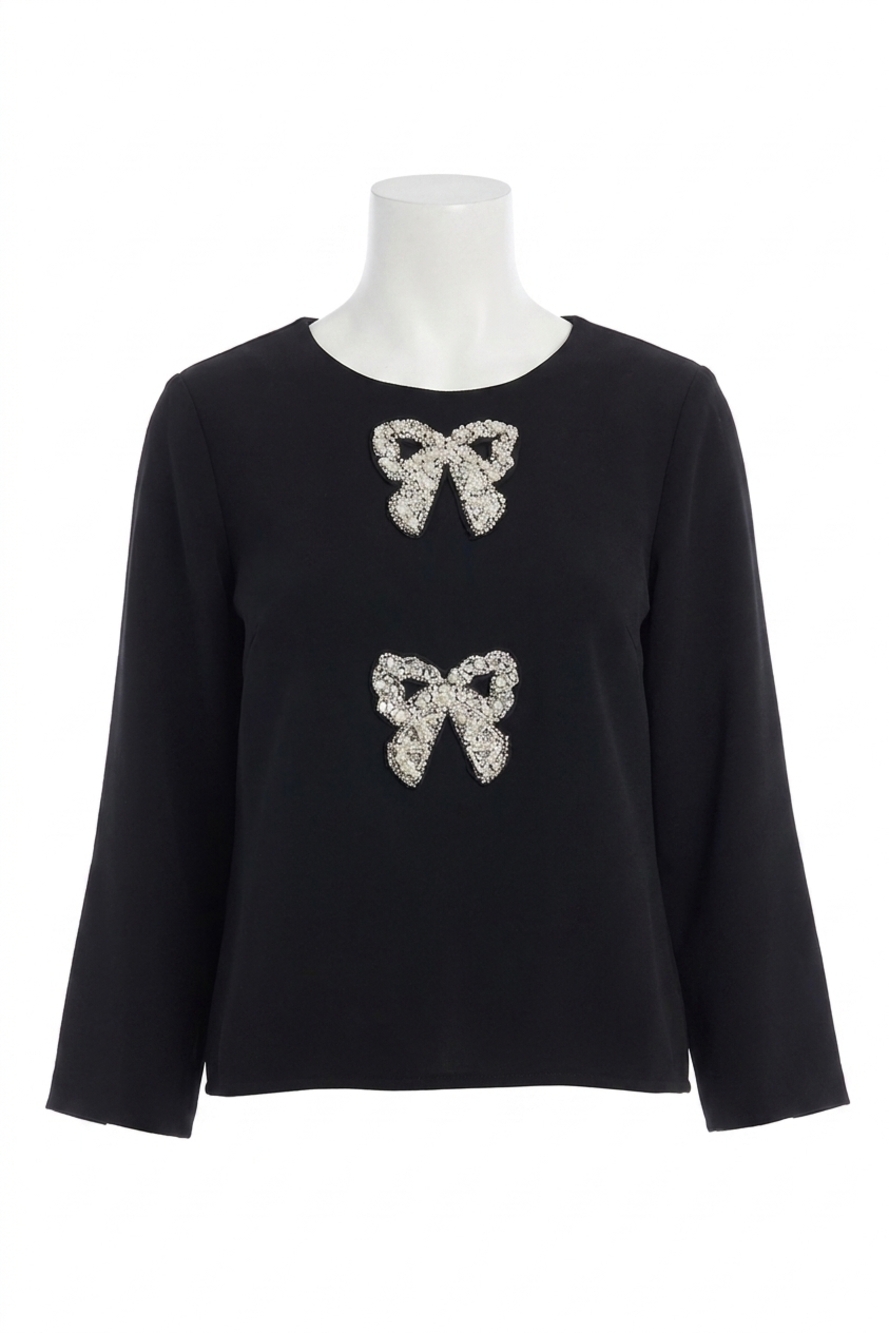 NEW SUGARLIPS kaida bow lumie long sleeve top in black